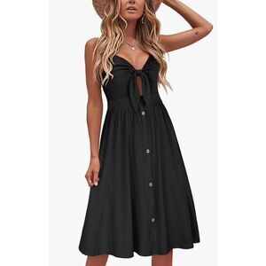 Summer Spring Resortwear Cutout Sundress w/ V-Neck & Tie-Front: Sexy Casual